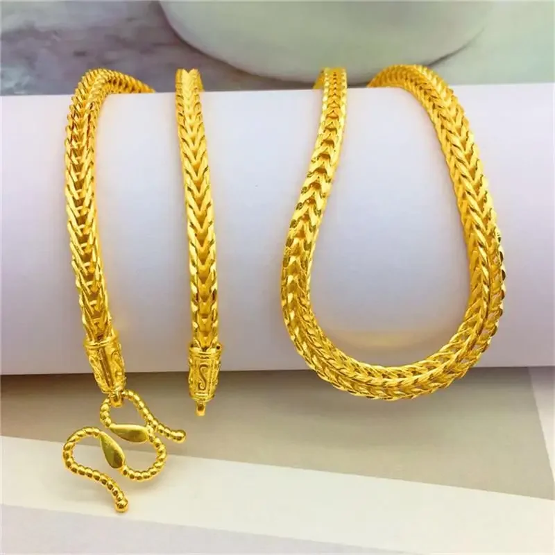 Pure 18k Coating Men's Necklace Gold Jewelry Snake Bone Chain Neck Collares Dubai Gold Wedding Party Birthday Gift