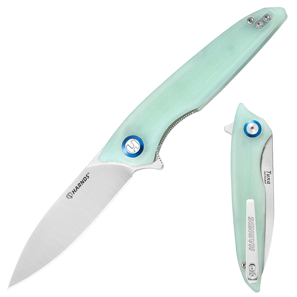 HARNDS Tuna Folding Camping Knife 10Cr15CoMoV Blade Pocket Knife Ideal for outdoor hiking and fishing.