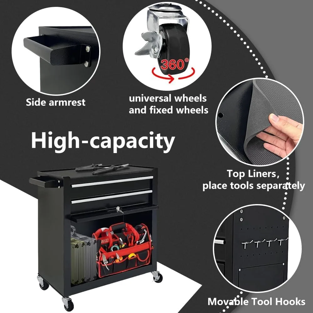 8-Drawer Rolling Tool Chest, 2-in-1 Tool Box Organizer with Lockable Wheels, Sliding Drawers, and Detachable Top, Garage Worksho