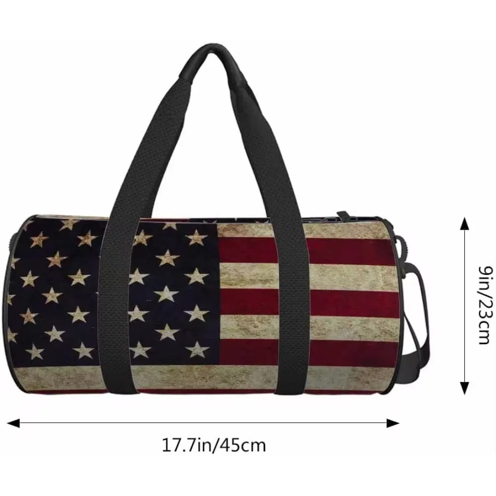 American Flag Sports Duffle Bag Retro USA Patriotic Striped Stars Men Women Weekender Bag for Traveling Tote Gym Shoulder Bag