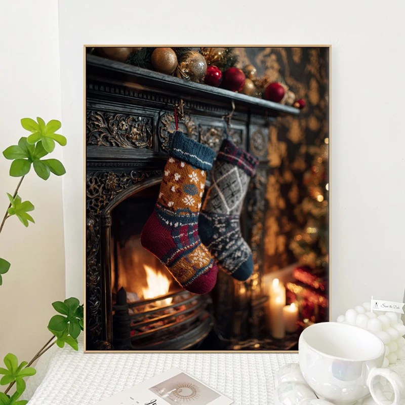 Painting By Numbers  The stockings on the Chris Acrylic Paint Canvas Dropshipping Portrait Family Children Photo Christmas gifts