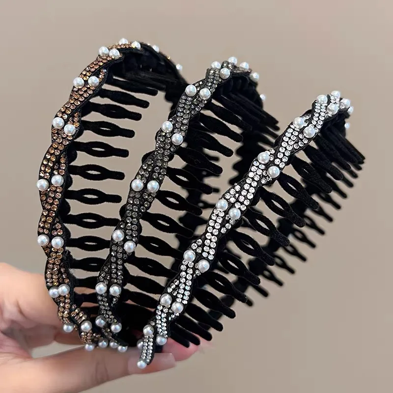 ห่วงที่คาดผมแบบผ้าไข่มุกขนกำมะหยี่เครื่องประดับสวมหัวอัดแน่นไปด้วยที่คาดผมหน้าม้ามีฟันหักที่คาดผมกันลื่น