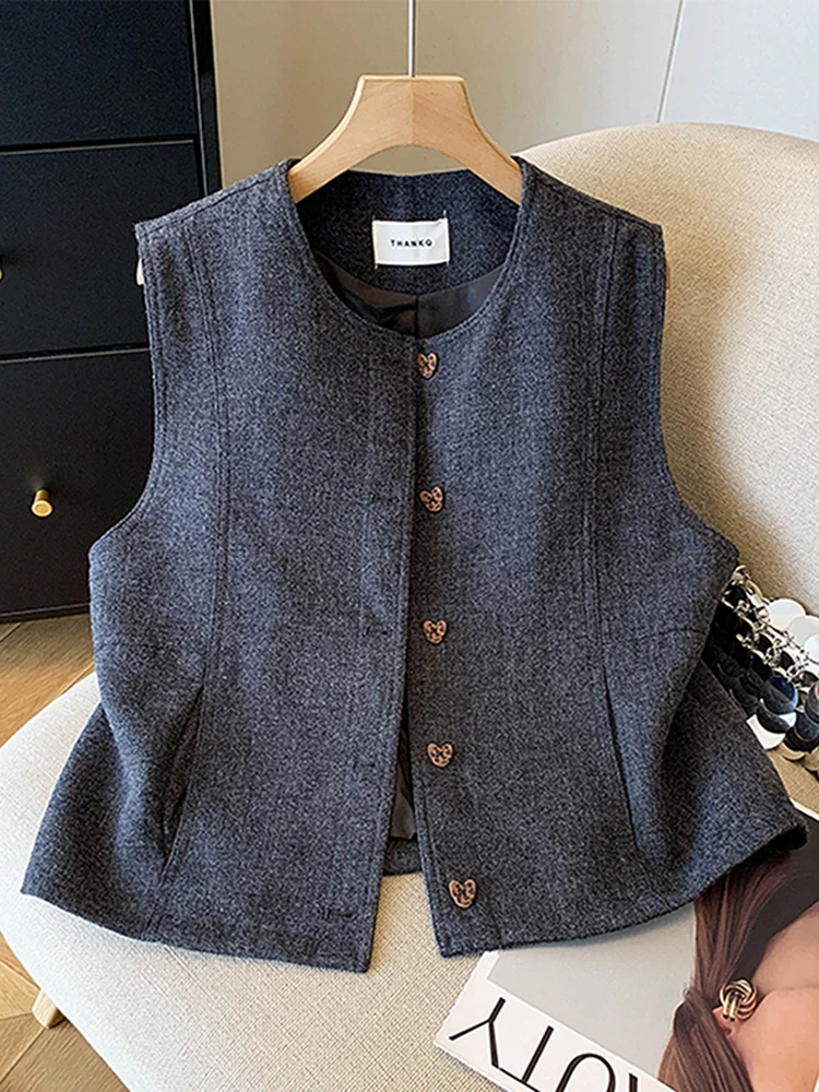 엘레 레이어드 베스트 수트 여성용 겨울 2026 가을 신상 고급 싱글 버튼 숄더 자켓 출퇴근 스타일 디자인