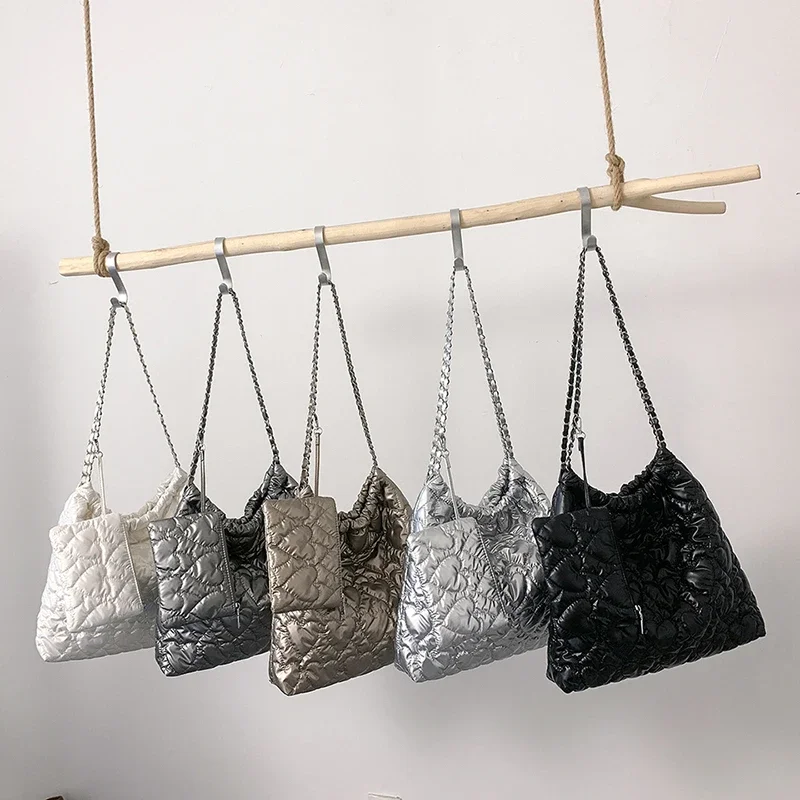 LEFTSIDE large Silver Shoulder Bag for Women 2023 Korean Fashion Y2K Designer Soft Hobo Bag Trends Winter Handbags and Purses