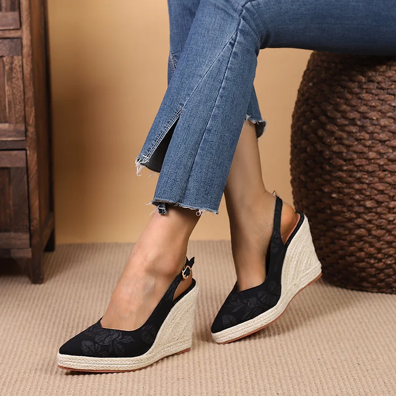 Handmade Slip-on Loafers Summer Women's Square Toe Clogs With Heel Espadrilles Platform Med Large Size Female Shoe