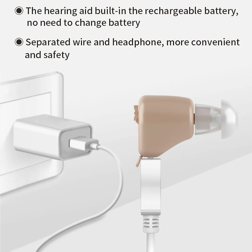 Rechargeable Mini In-Ear Sound Amplifier Wireless Headset Hearing Aid Device with Battery Ear Handset Tool for Deaf