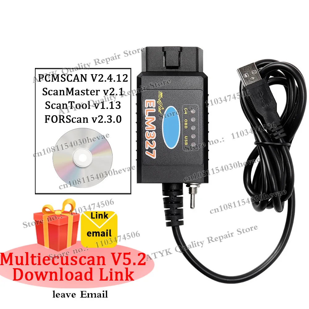 Multiecuscan 5.2 ELM327 V1.5 PIC18F25K80 CH340 Switch Code Scanner OBD2 USB Elm327 For Ford Forscan Diagnostic Tool 5 Software