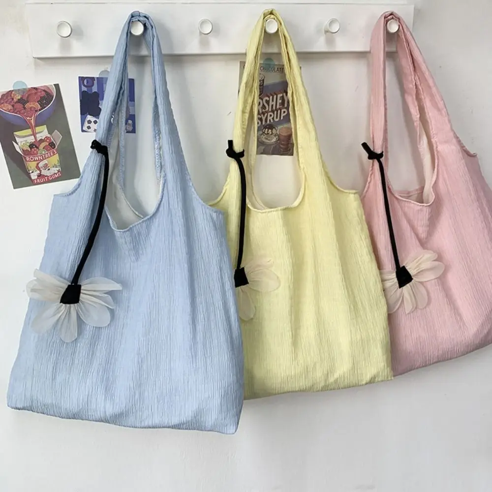 Makeup Bags Soft Women's Shoulder Bag INS Sweet Solid Color Handbag Trendy with Flower Pendant Casual Tote Bags Girls