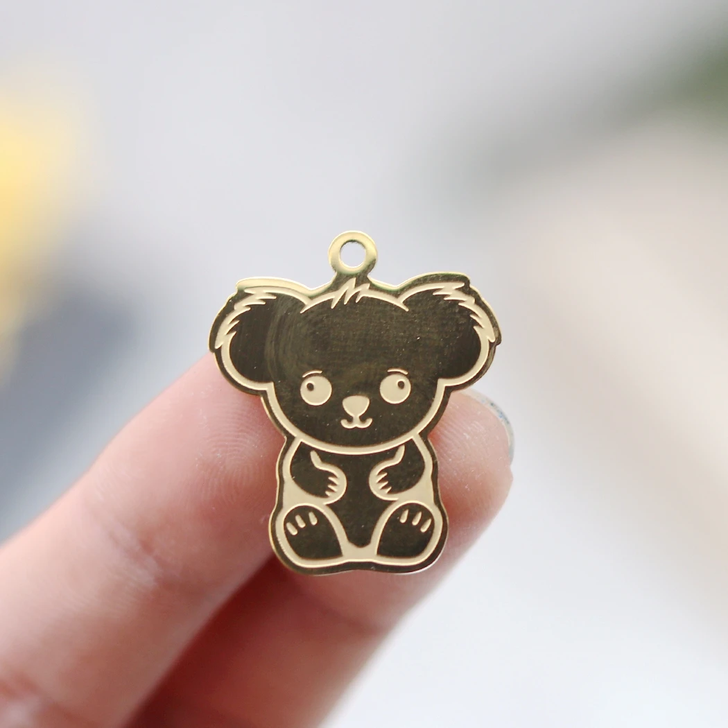 ジュエリー作り用のベビーコアラチャーム,ステンレス製の動物のペンダント,ネックレスとキーホルダー用品,ゴールドとシルバーの色,2個