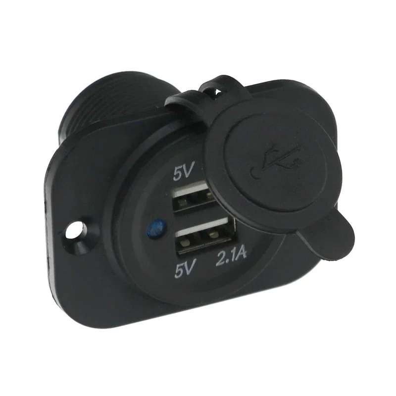 LMoDri Universal 12V Motorcycle Waterproof Dual USB Port Charger Socket Outlet 1A 2.1A With Mounting Plate