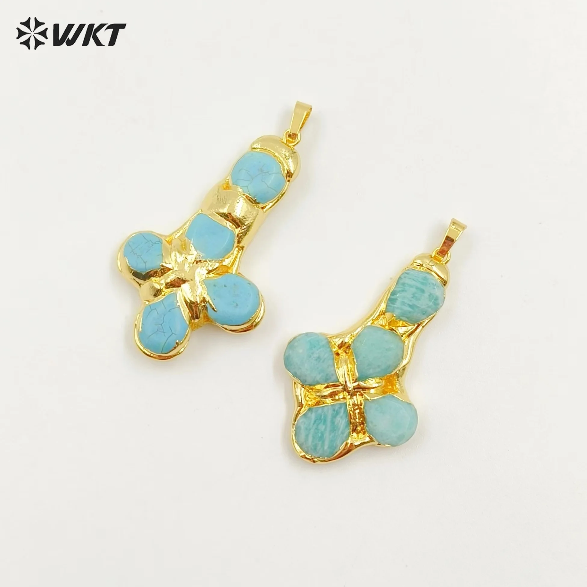 

WT-P1962 Новый стиль Распятие Форма Натуральный цветной драгоценный камень и жемчуг Желтый латунный ювелирный кулон с аксессуарами