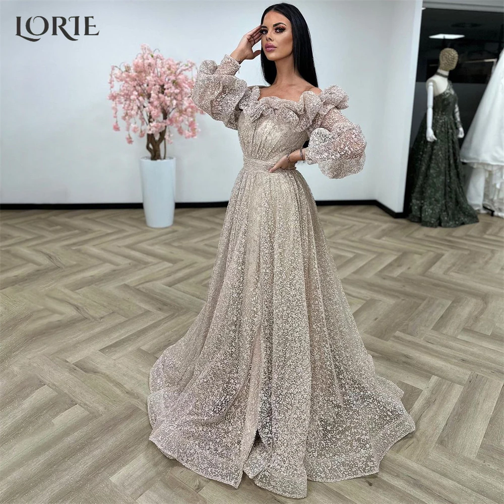 LORIE Elegant Formal Evening Dresses Ruched Off Shoulder A-Line Puff Sleeves Prom Dress Backless Pageant Wedding Party Gowns