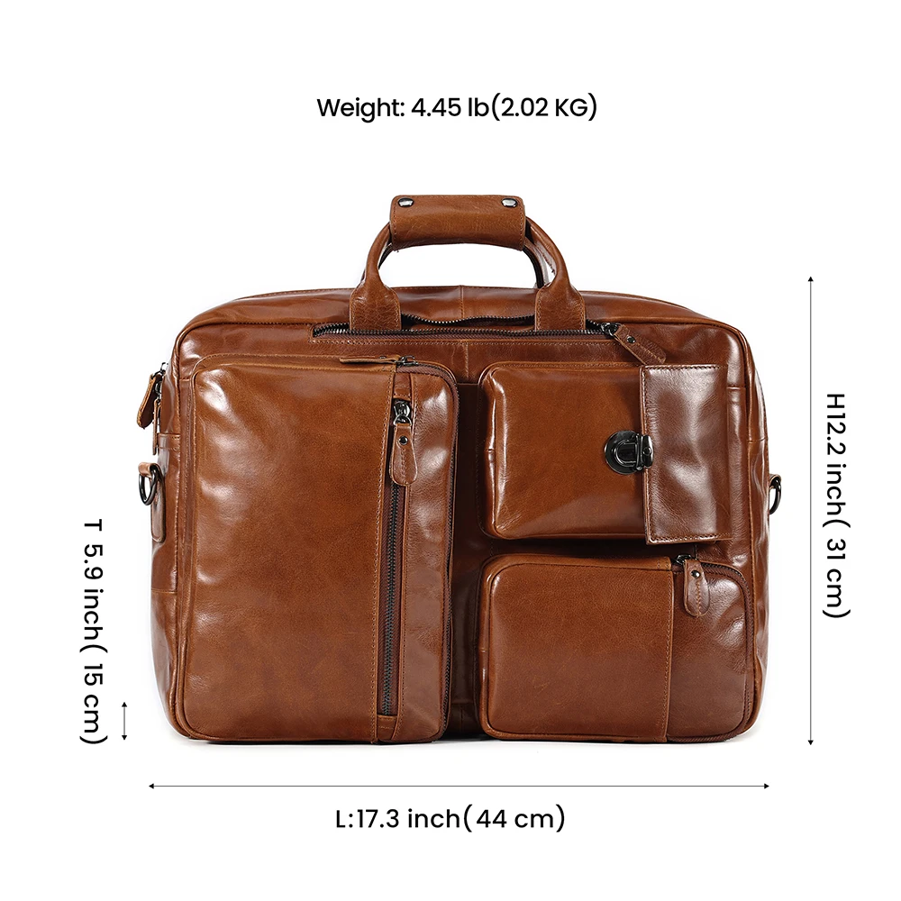 Jogujos Echt leder Aktentasche für Männer Umhängetasche Multifunktions 17.3 "Laptop Rucksack Retro Hochleistungs-Reisetasche