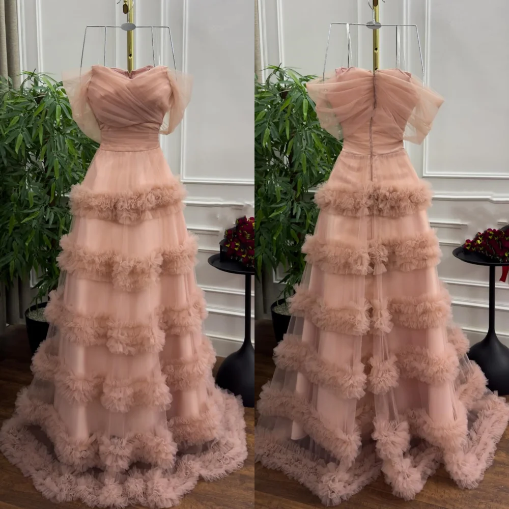 

Customized Tiered Pleat Off-the-shoulder A-line Long Dresses Bespoke Occasion Prom Woman Elegant Party Formal Evening Charming