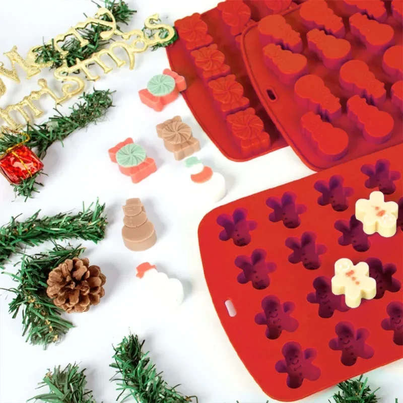Christmas Snowman Silicone Chocolate Mold Candy Snowflake Biscuit Jelly Mould Gingerbread Man Cake Decor Ice Tray Festival Gifts