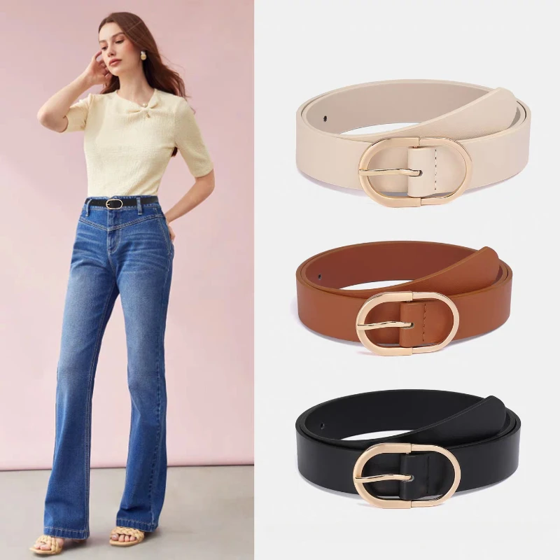 

Women's Retro Solid Belt Fashion High-quality Black Khaki Buckle Belt Popular Trend PU Leather Belt for Pants Jeans