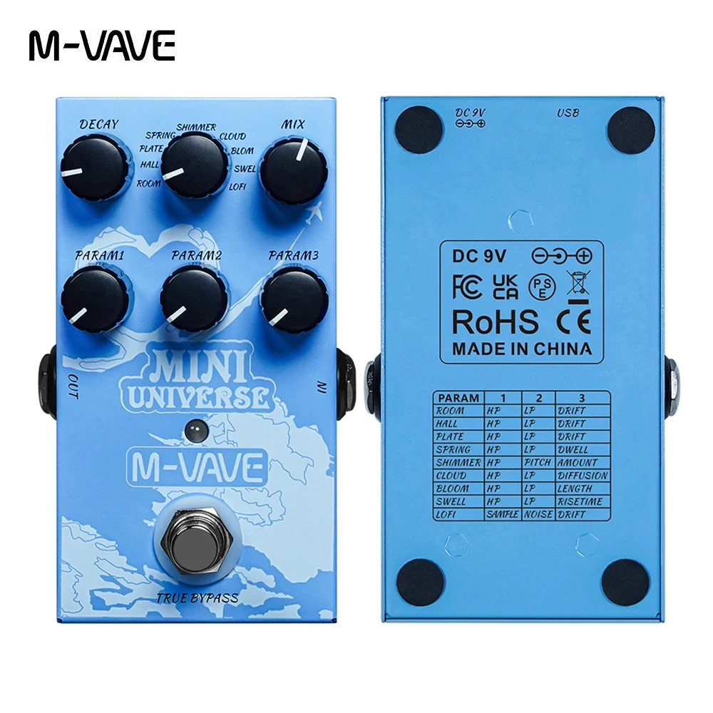 M-VAVE Mini Universe Electric Guitar Digital Reverb Effects Pedal True Bypass Design Metal Case 9 Reverb Tones Effect Pedals