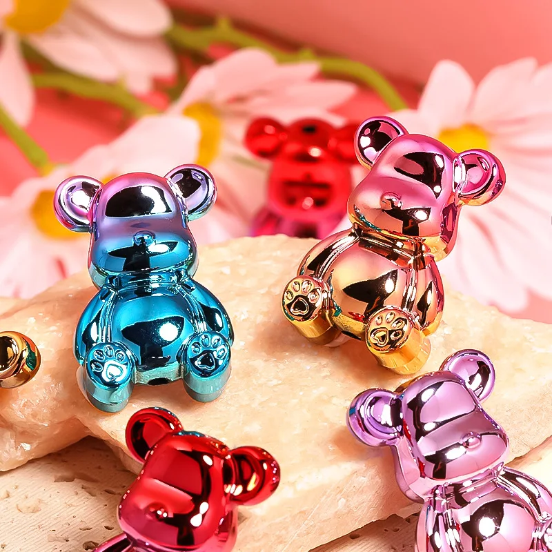 5Pcs Cartoon Bear Vertical Hole Bead Gradient Metallic Violent Bear Bead Wholesale DIY Jewelry Accessories Matreial