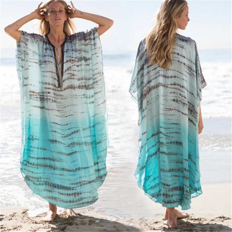 Elegant Lightweight Chiffon Beach Cover Up Dress with Deep V Neck Floral Print for Vacation Sun Protection Bikini Outerwear