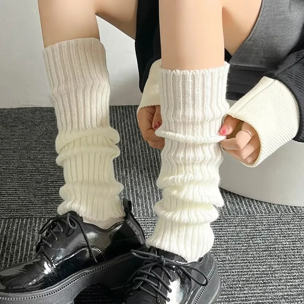 1Pair Fashion Lolita Knitted Foot Cover 40/50/70cm Warm Thigh Tights White Black Leggings Autumn Winter