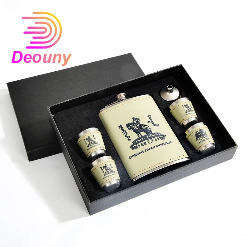 

DEOUNY Stainless steel hip flask set Russian personalized vintage wine bottle with 4 cups 1 funnel outdoor portable wine glasses