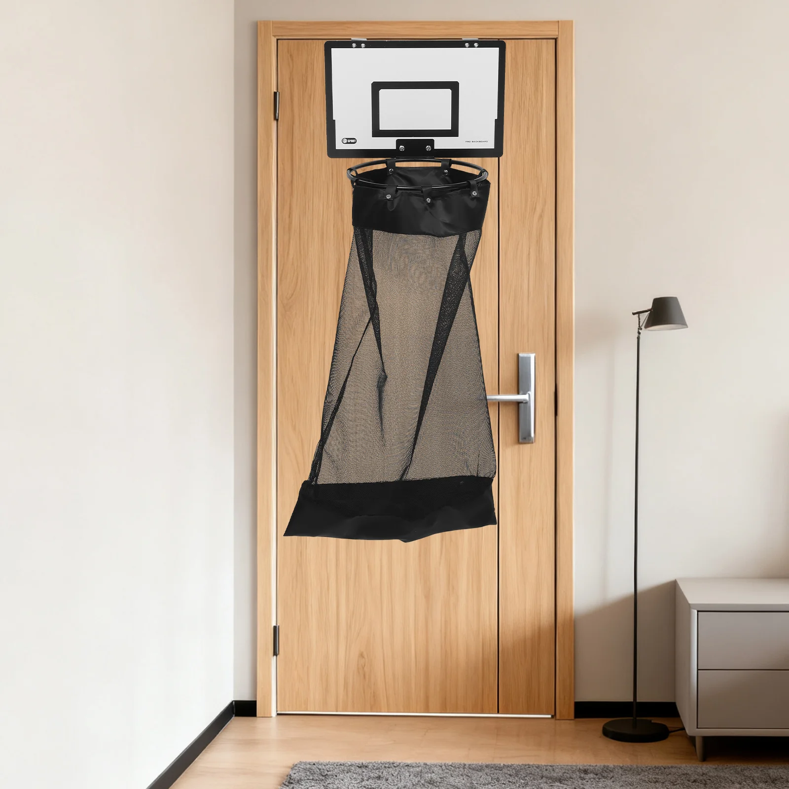

Over The Door Basketball Hoop Laundry Hamper Space Saving Hanging Mesh Basket with Zipper Rear Bottom Opening for Quick