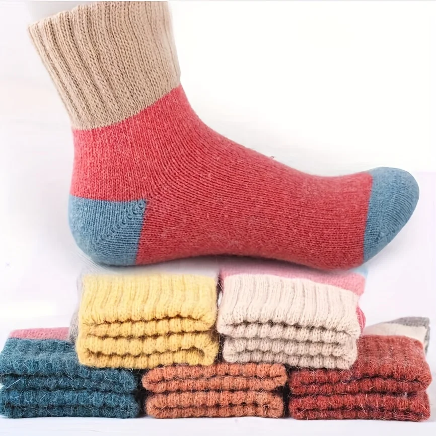 

5 pairs of women's socks for autumn and winter, thickened and warm midsole socks, color blocked Korean version socks