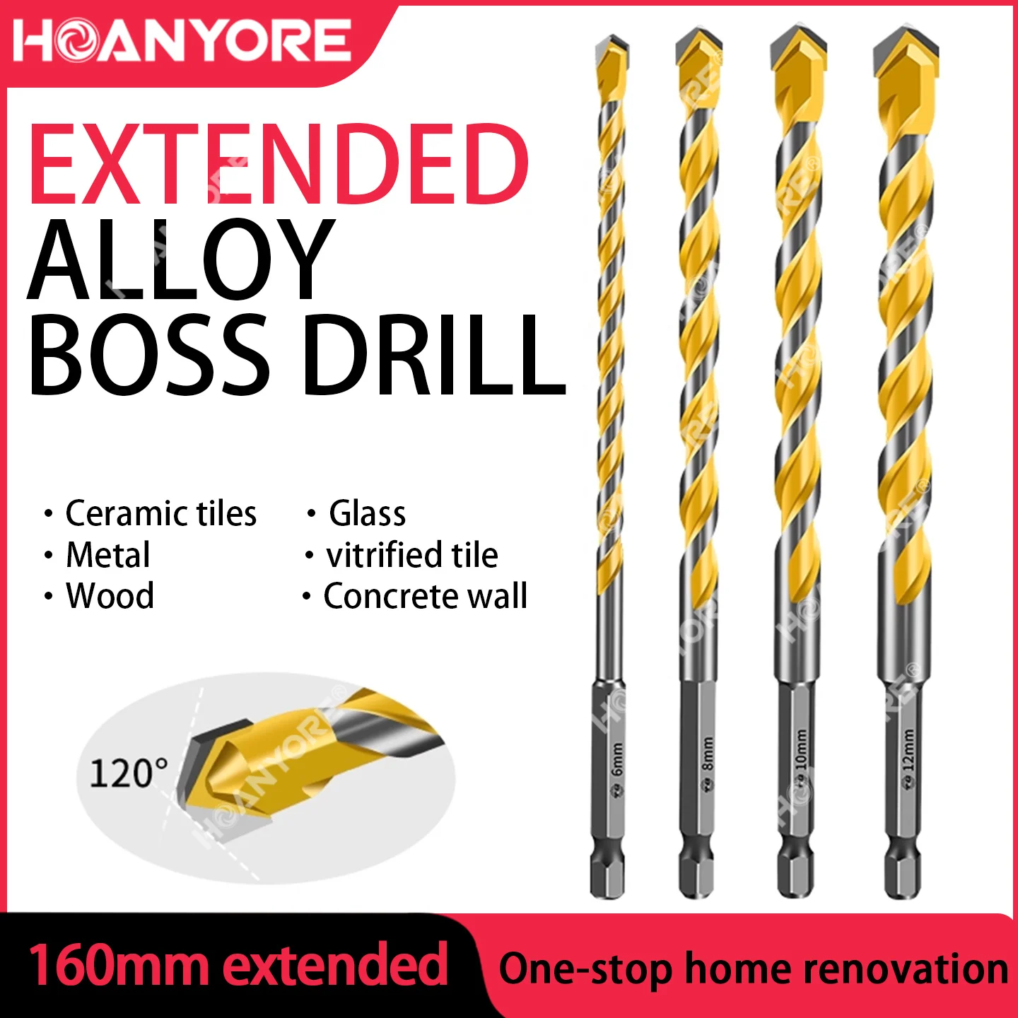 

Удлиненное сверло для плитки для бетонных, цементных и кирпичных стен Треугольная ручная дрель из сплава с шестигранным хвостовиком Сверло для тяжелых условий эксплуатации