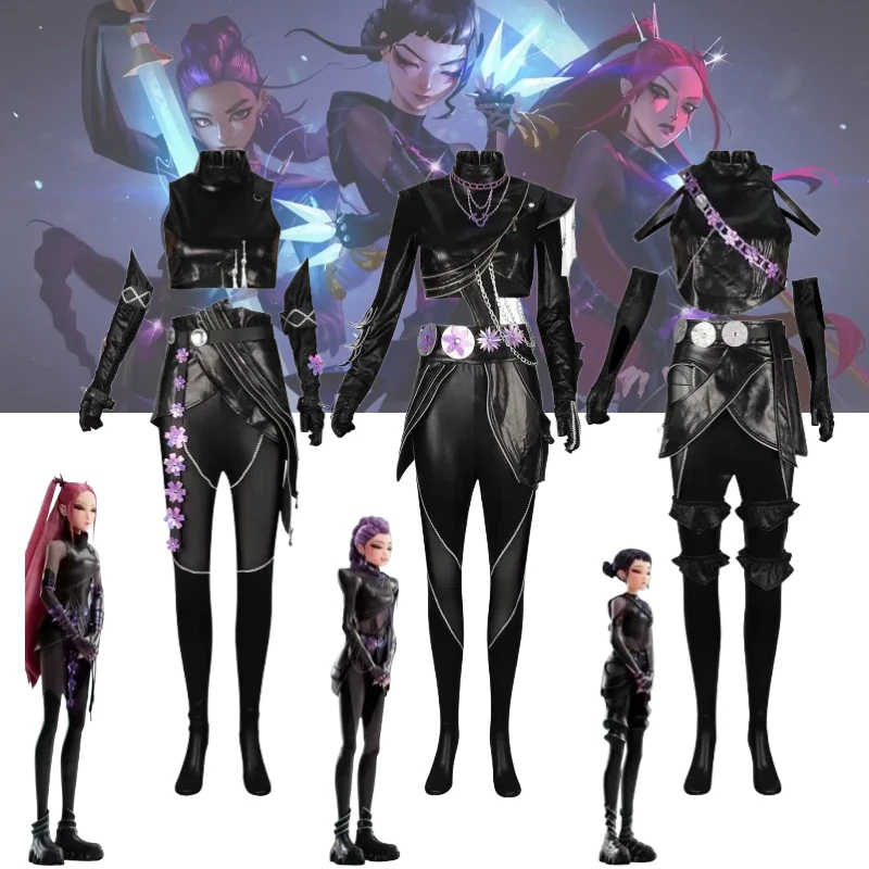 

Anime Kpop Demon Hunters Cosplay Rumi Zoey Mira Costume Black Leather Stage Performance Suit Wig Full Set for Women Halloween