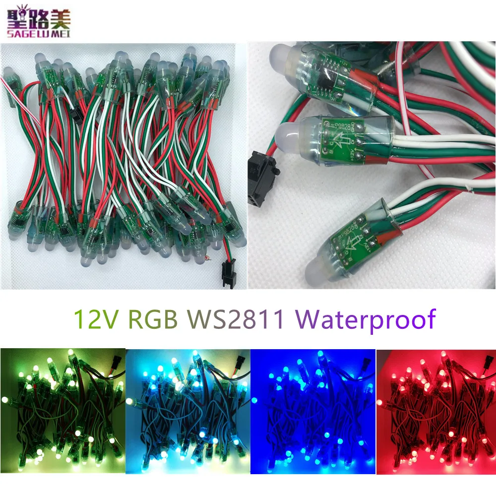 50 sztuk/partia w pełnym kolorze DC12V pikseli moduły Led 12mm WS2811 IC cyfrowy programowalny adresowalny festiwal list znak String Lights