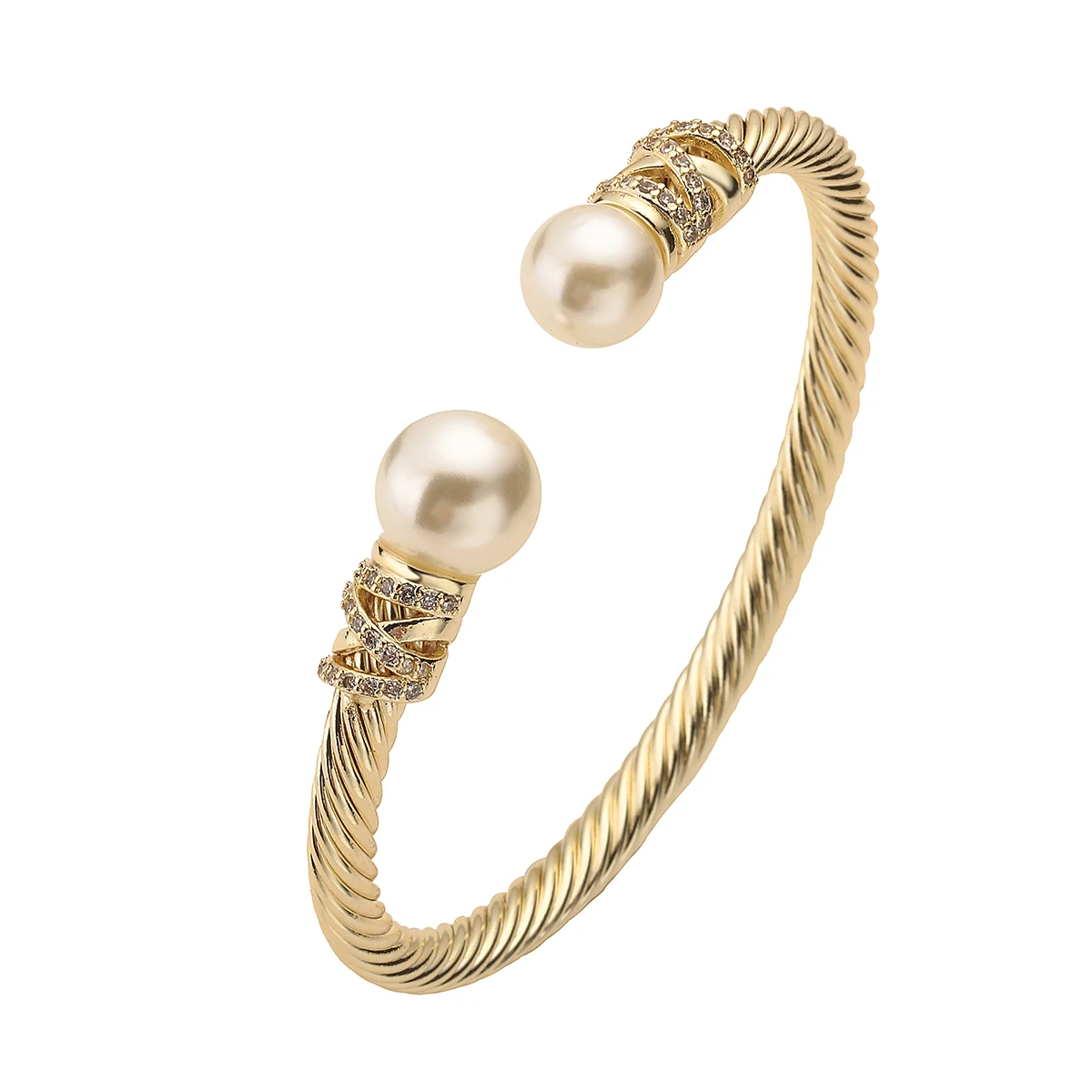 2024 New Arrival Gold Color Vintage Bohemian Jewelry Delicate CZ Zircon Pearl Bangles For Elegant Women