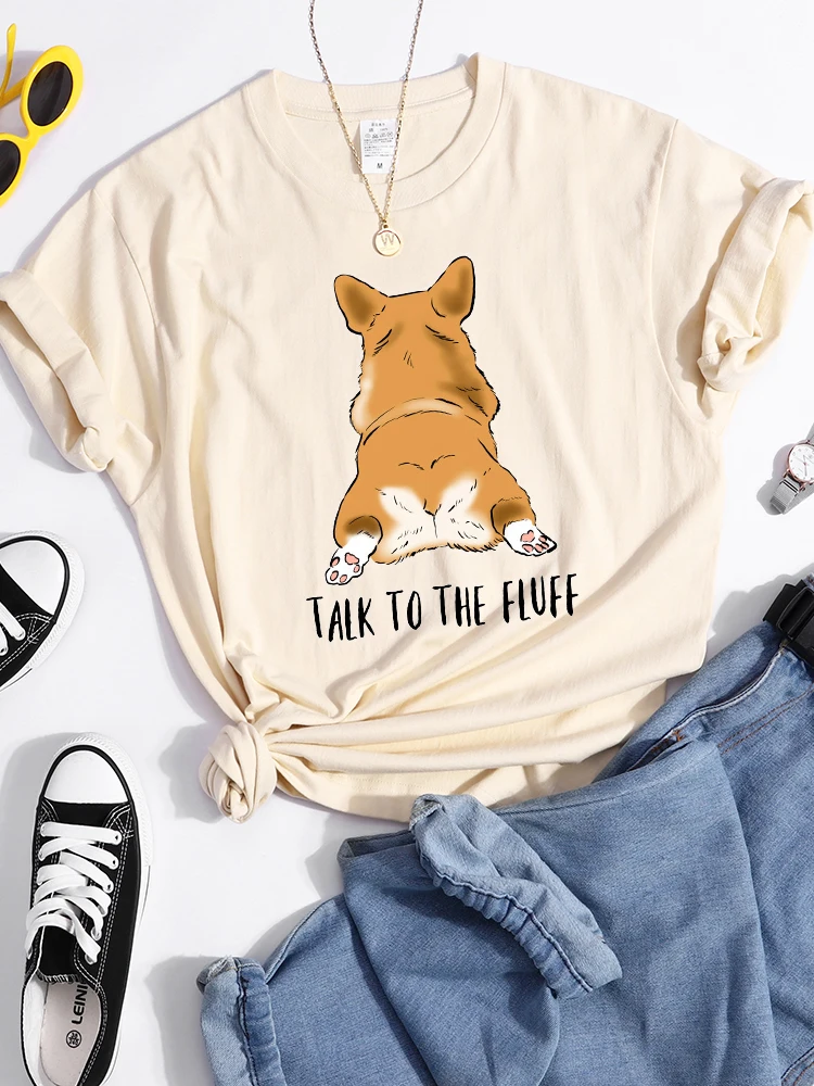 Talk To The Fluff Kawaii Corgi Print Female T Shirt Summer Comfortable Tshirt Street Hip Hop Tops Tee Breathable Cool Crop Top