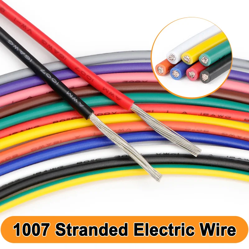 

12Colors 1007 Stranded Electric Wire 5/10M 30/28/26/24/22/20/18/16AWG PVC Insulated Tinned Plating Copper Cable for DIY LED Line