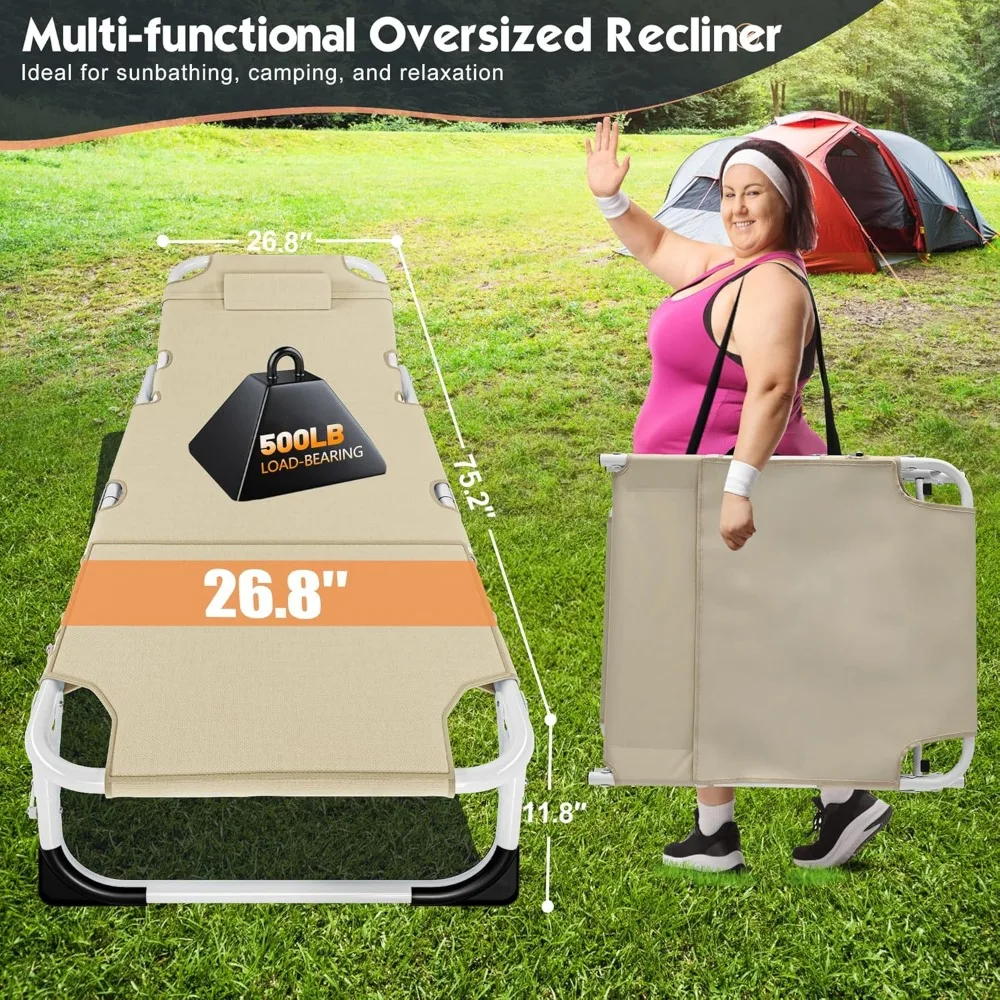 Składane krzesło leżakowe do użytku na zewnątrz, do opalania, z 5 pozycjami, otworem na twarz i przenośną konstrukcją.