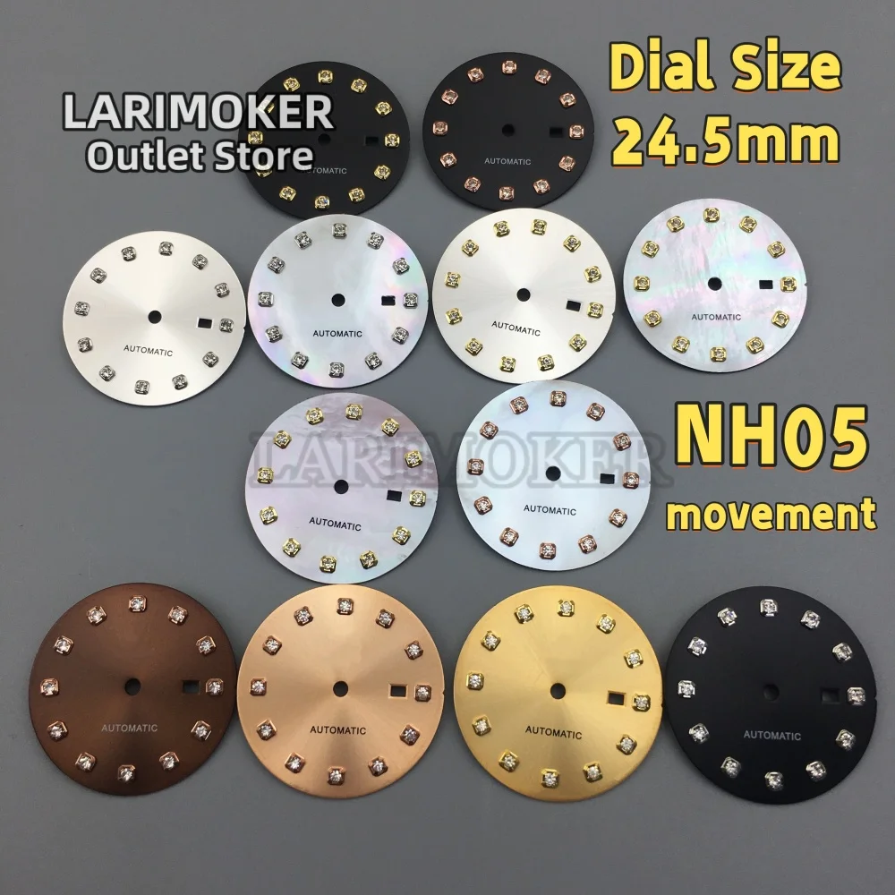 LARIMOKER NH05 24.5MM Watch Dial Hand Sunburst/White Pearl Shell Dial Diamond Index Fit NH05 Movement Women Watches