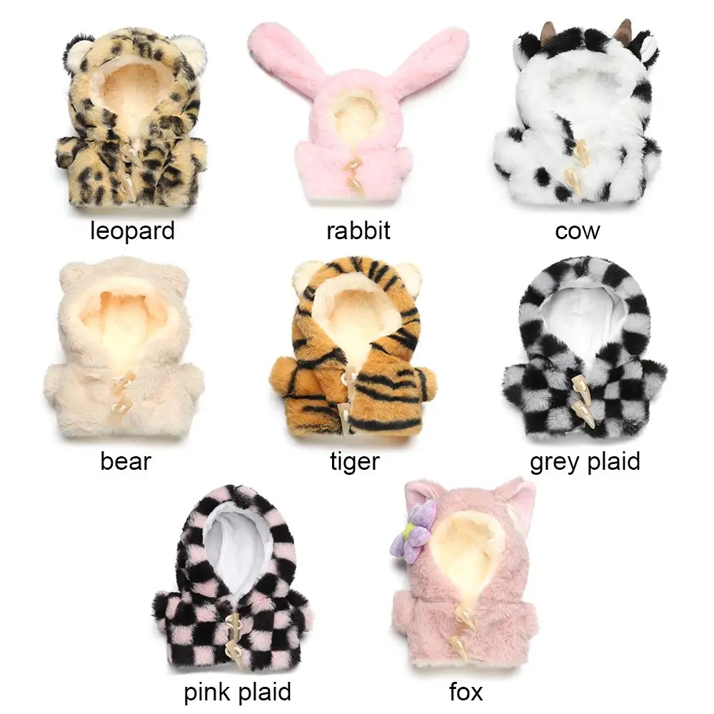 20cm Winter haarige Outfits austauschbare Geschenk Mini Horn Schnalle Kaninchen Bär Tiger Puppe Kleidung Tier Plüsch Mantel