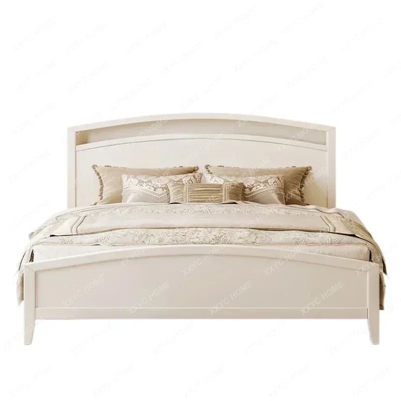

ZF white full solid wood bed retro light luxury cream wind double master bedroom