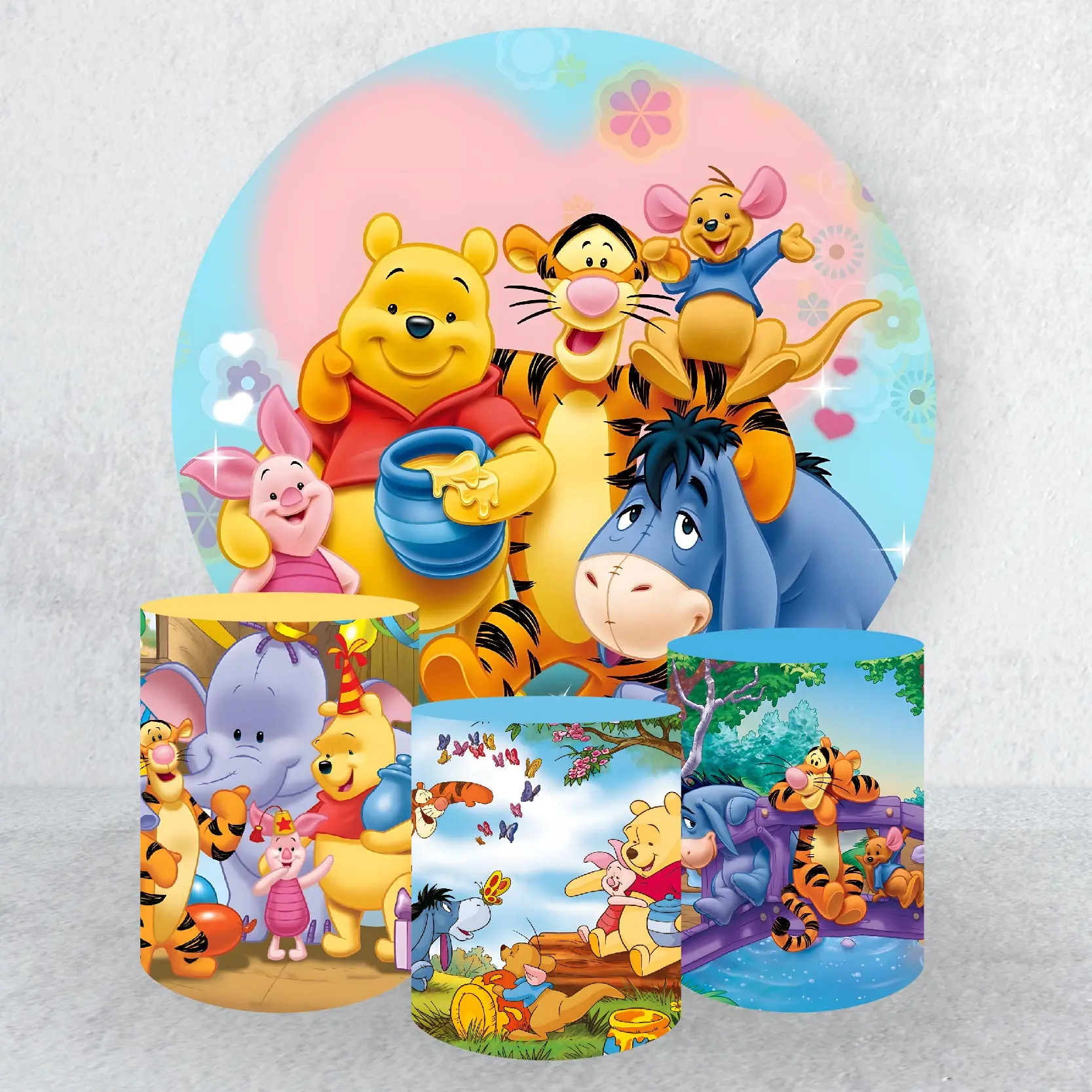 

Winnie The Pooh Backdrop Round Cover Kids Birthday Party Background Wall Decoration Cylinder Decoration Baby Shower Supplies