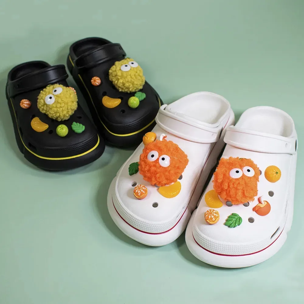 Lovely Summer Orange Hole Shoe Charms Accessories Shoe Buckle Cute Little Fur Ball 3D Shoes Flower DIY Shoes Decorations