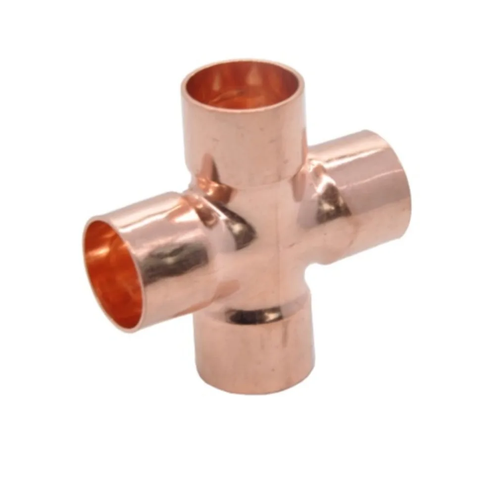 6.35-108 mm Tube Weld Socket End Feed Solder Cross 4 Ways  Pure Copper  Pipe Fitting Connector Coupler Air-Conditioning