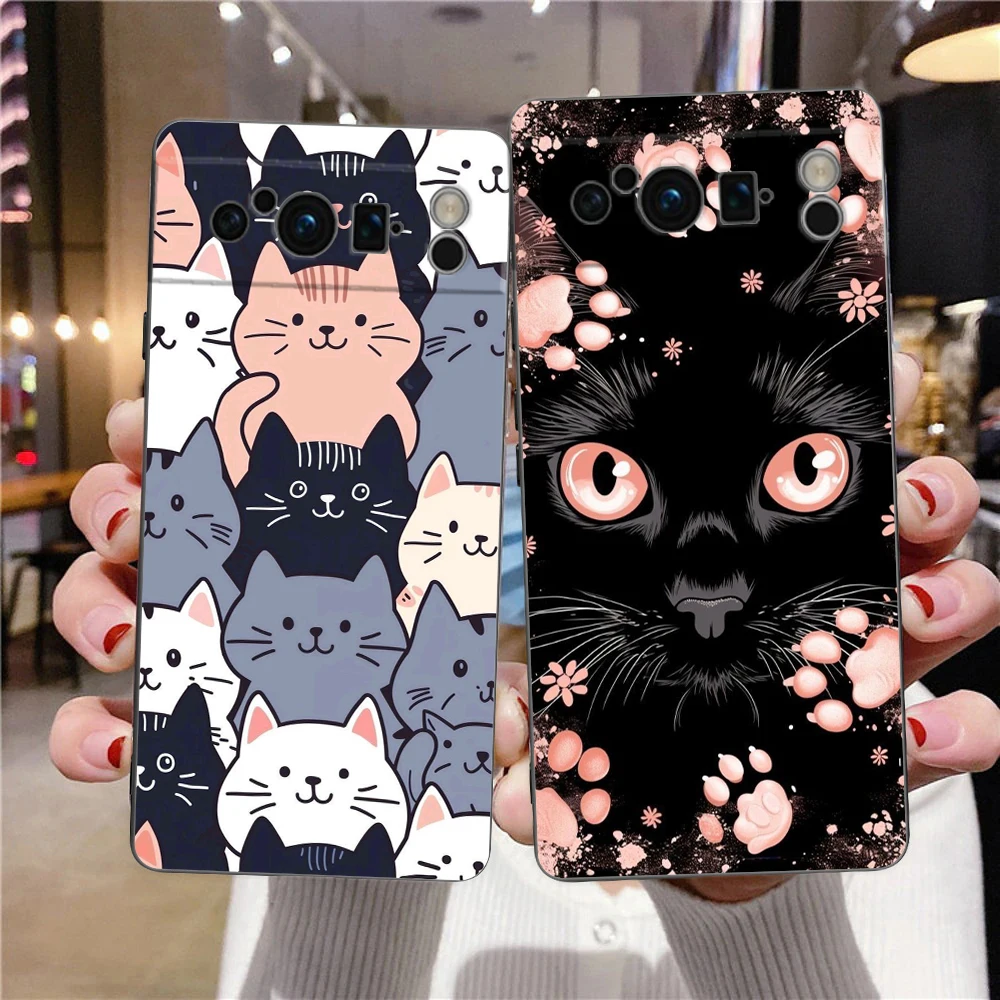 Чехол для телефона Cute Cat для Google Pixel 8 Pro Pixel 9 Pro XL, чехол из ТПУ Pixel 8 Pro 8A 7A 7 6A 6 Pro, мягкий черный чехол