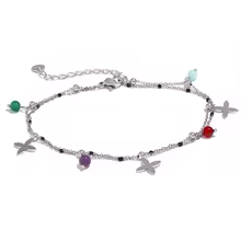 Yhpup Colorful Natural Stone Bead Flower Chain Stainless Steel Beach Anklet for Women Exquisite Summer Jewelry Bijoux Femme