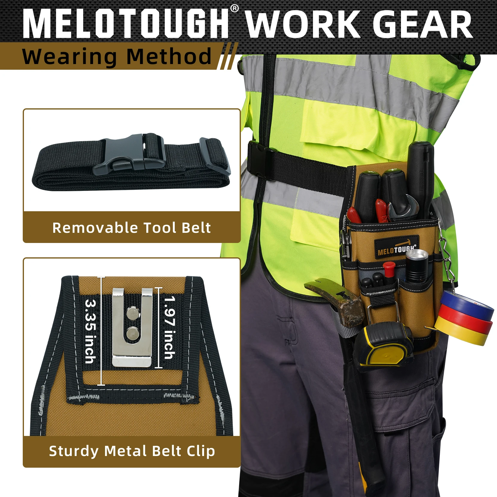 Pocket Tool Pouch Tool Belt Pouches with Belt Clip Utility Mini Tool Organizer Pouch for Electrician,Carpenter,Construction