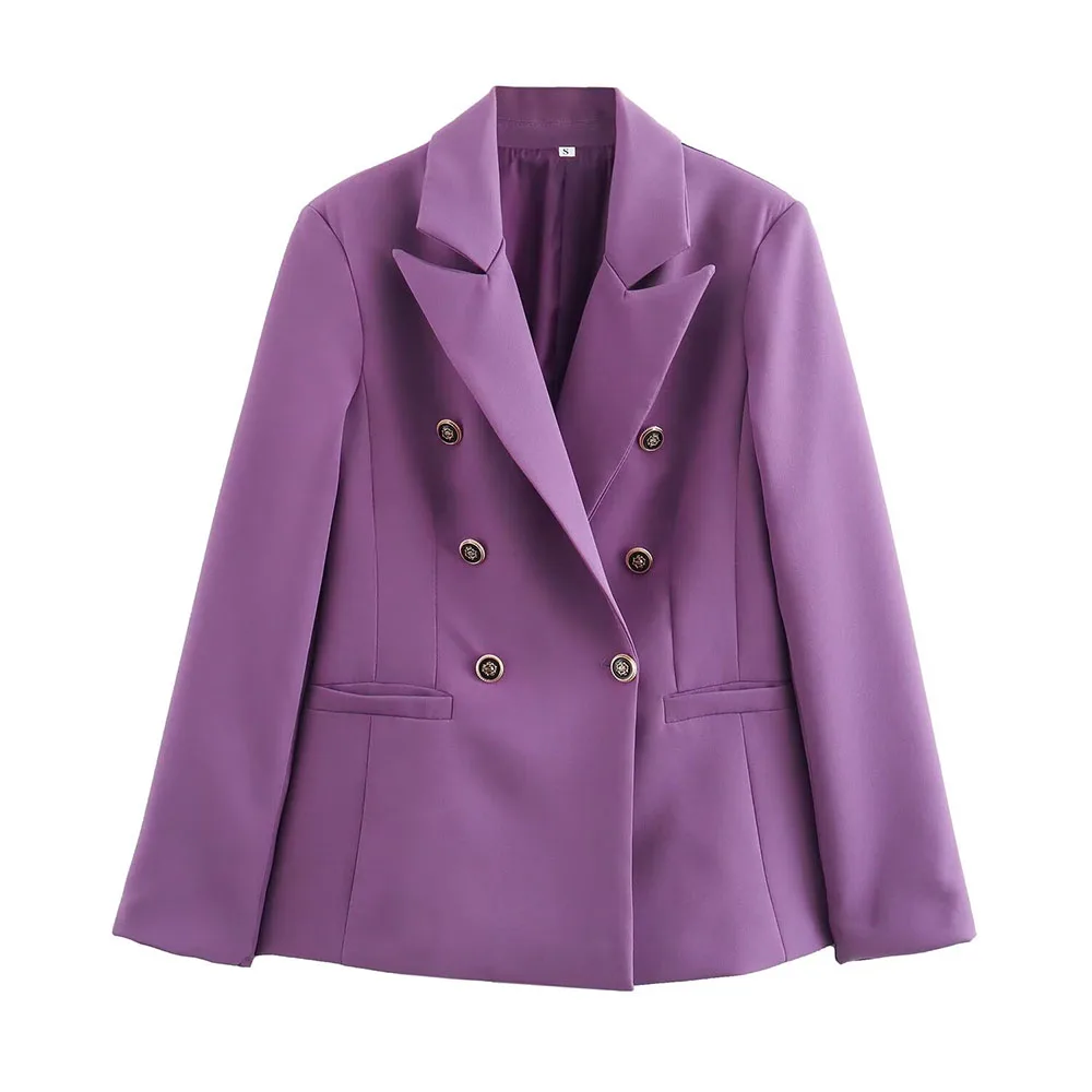 2024 Summer New Fashion Women\'s Avant-garde Casual Slim Fit Purple Double breasted Elegant Suit Coat