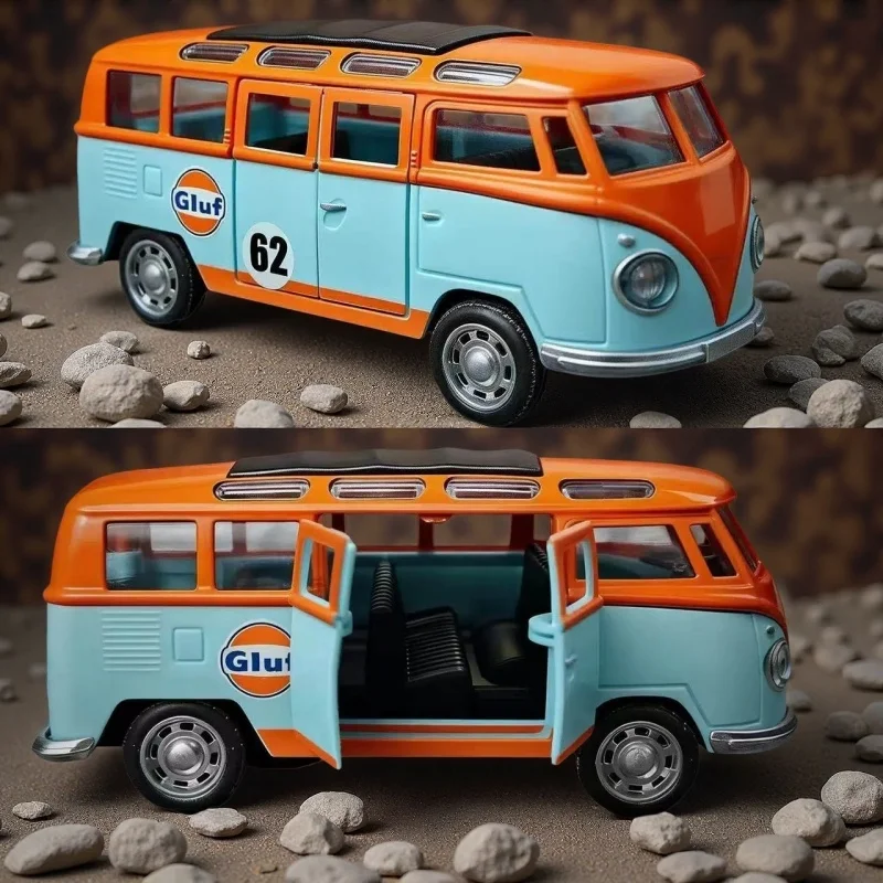1:36 Retro-Stil Miniaturbus-Modell aus Legierung, Simuliertes Druckguss-Auto, Geeignet für Sammler, Ausstellungsstücke und Heimdekoration