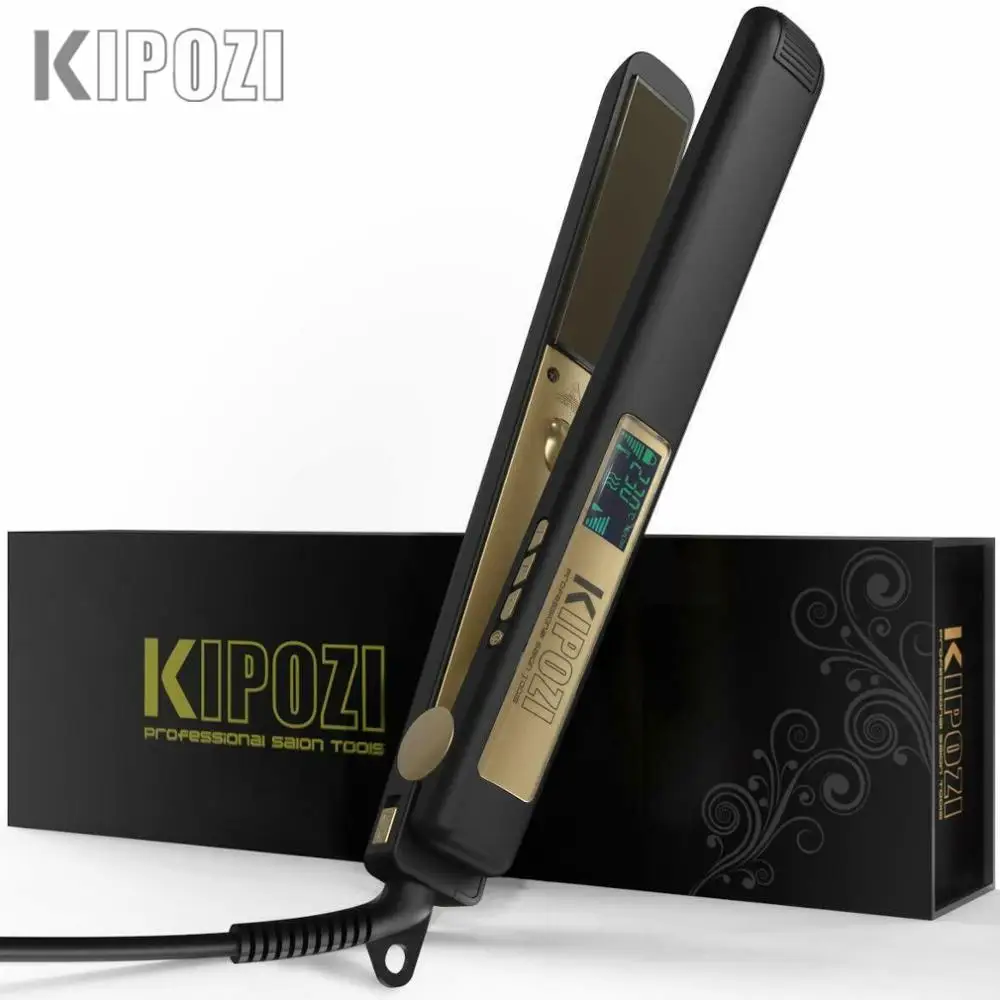 KIPOZI Hair Straightener Professional Hair Tool LCD Display 2 In 1 Hair Iron Dual Voltage Adjustbale Temperature Hair Curler