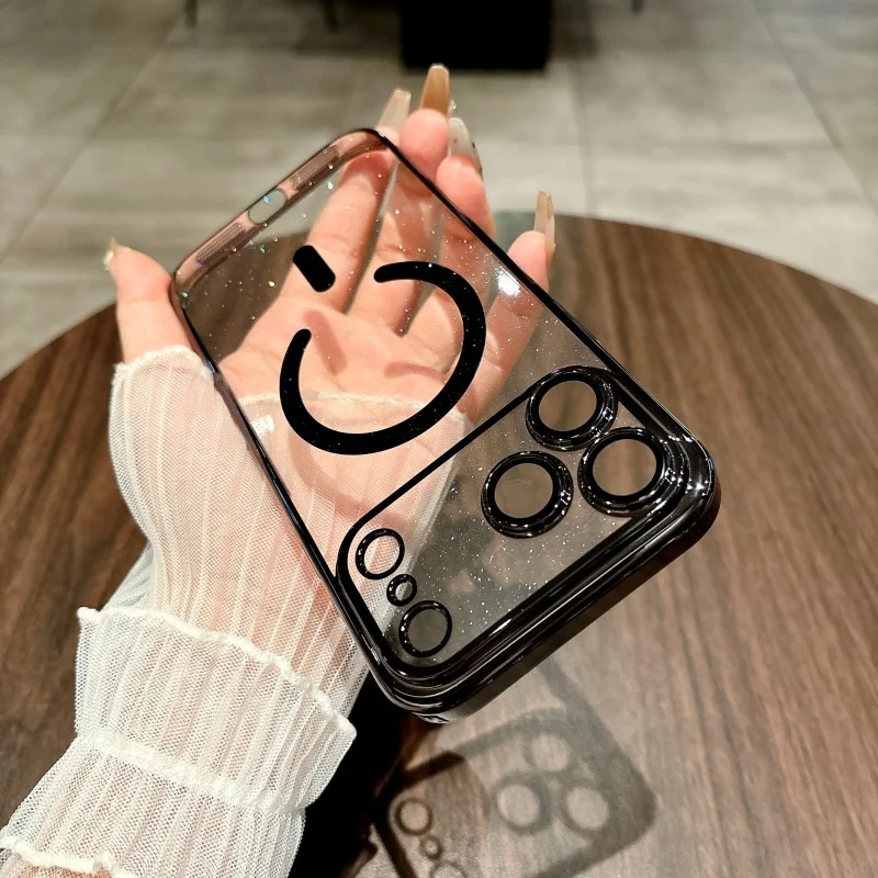 حافظة مغناطيسية لاسلكية لامعة برتقالية من إيما لهاتف آيفون 17 16 15 14 13 12 11 Pro Max Plus مع حماية عدسة تغطية كاملة