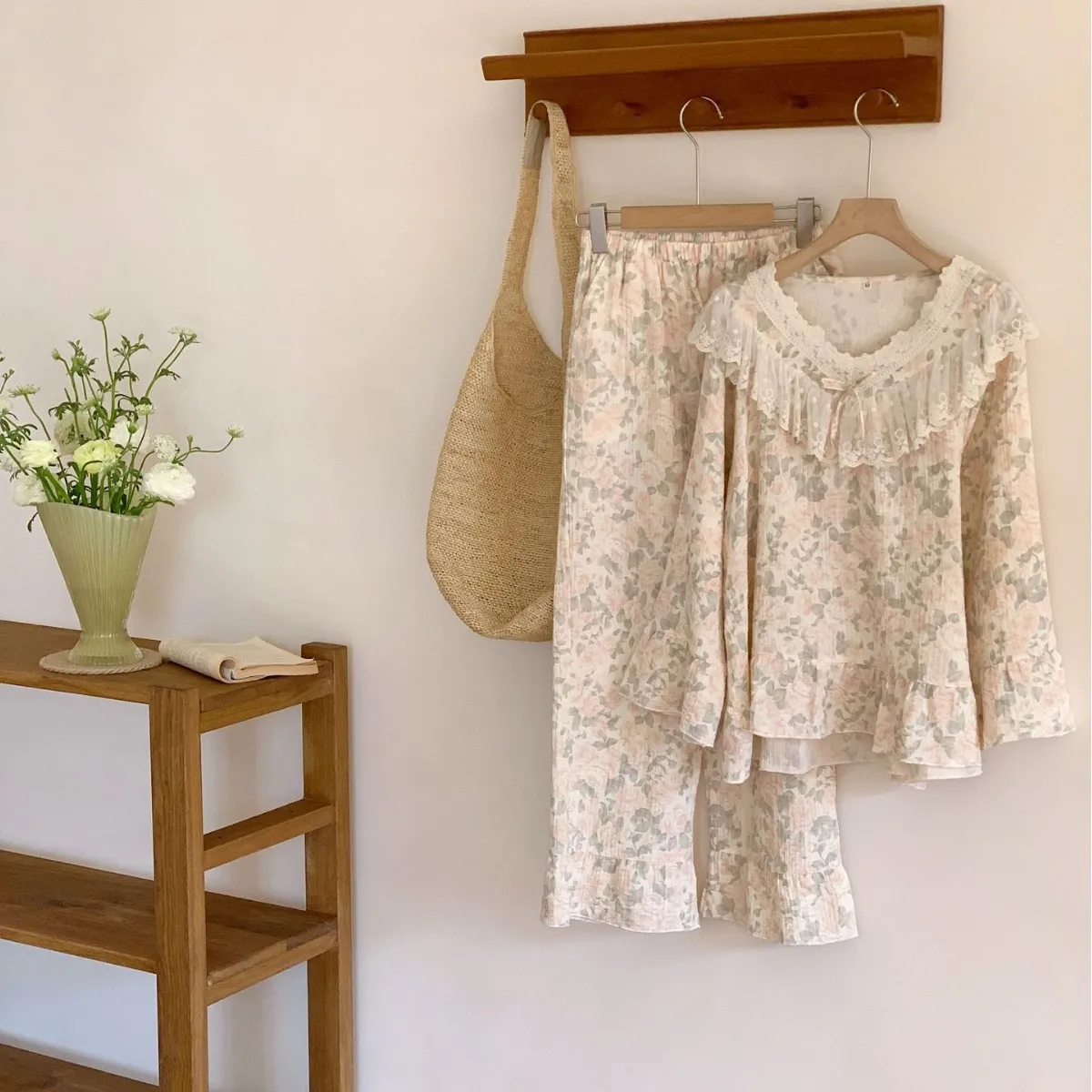 New Two Piece Set Stitch Pajama Autumn New Floral Long Sleeve Sleepwear Women's Cotton Pyjamas Set Loose Night Wear Female