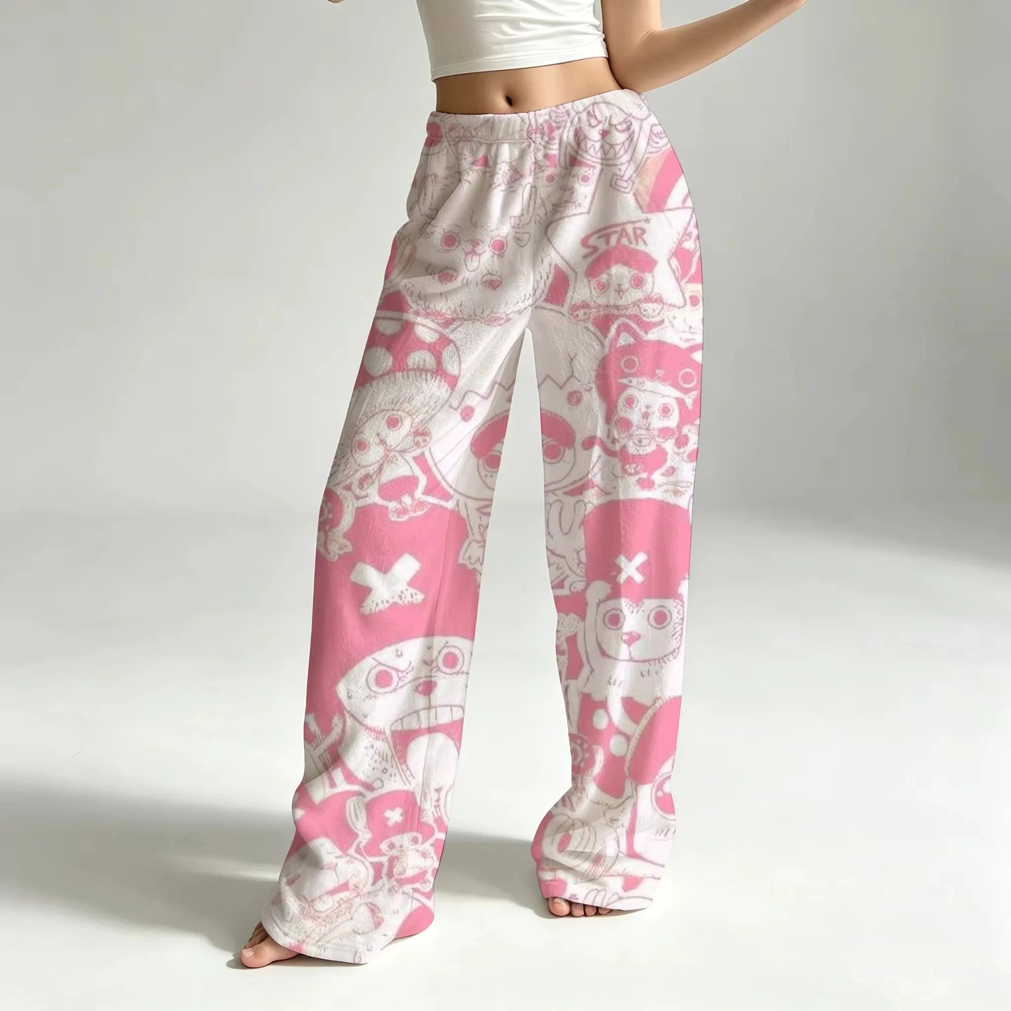 One Piece Chopper Manga Full Print Pajama Pants Men's and Women's Flannel Wide Leg Pants Kawaii Casual Home Decor