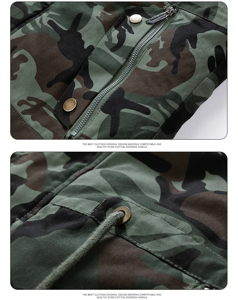 Heren Winter Lange Camo Parkas Jas Mannen Slanke Bontkraag Capuchon Donsjassen Buiten Dikke Warme Fleece Militaire Winddichte Bovenkleding